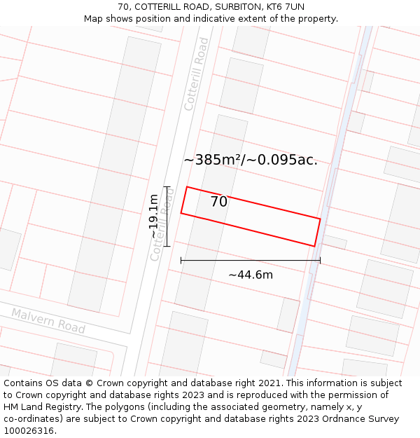 70, COTTERILL ROAD, SURBITON, KT6 7UN: Plot and title map