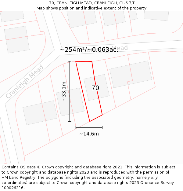 70, CRANLEIGH MEAD, CRANLEIGH, GU6 7JT: Plot and title map