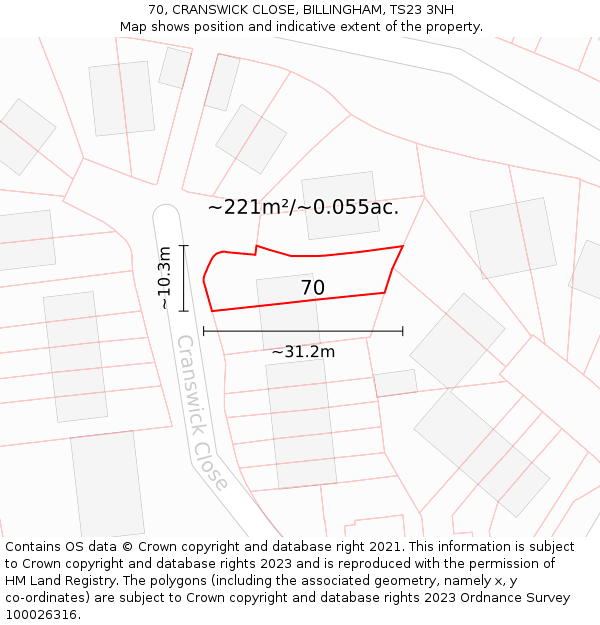 70, CRANSWICK CLOSE, BILLINGHAM, TS23 3NH: Plot and title map