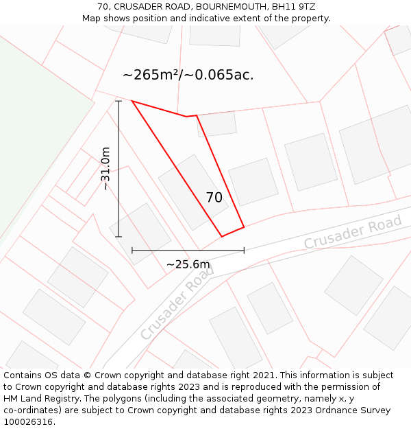 70, CRUSADER ROAD, BOURNEMOUTH, BH11 9TZ: Plot and title map