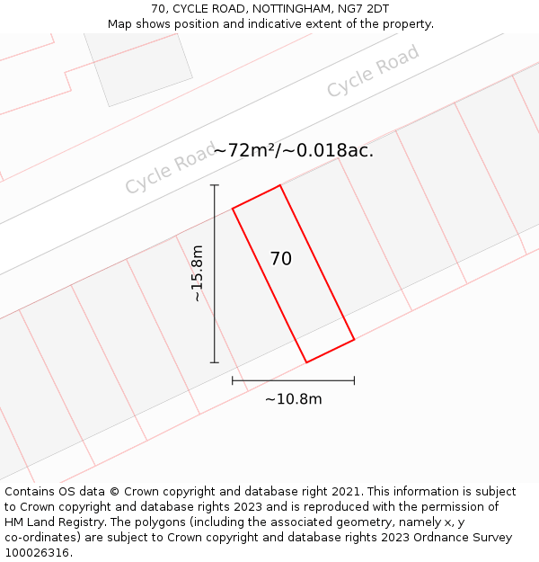 70, CYCLE ROAD, NOTTINGHAM, NG7 2DT: Plot and title map