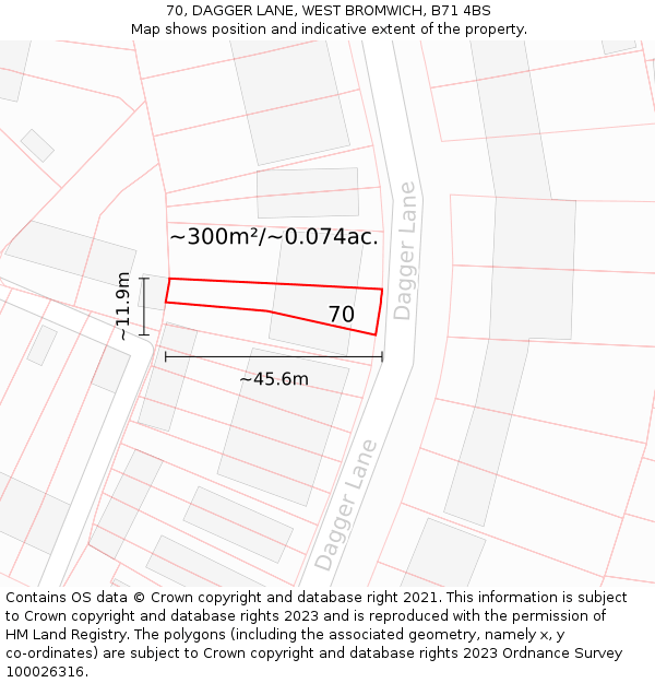 70, DAGGER LANE, WEST BROMWICH, B71 4BS: Plot and title map