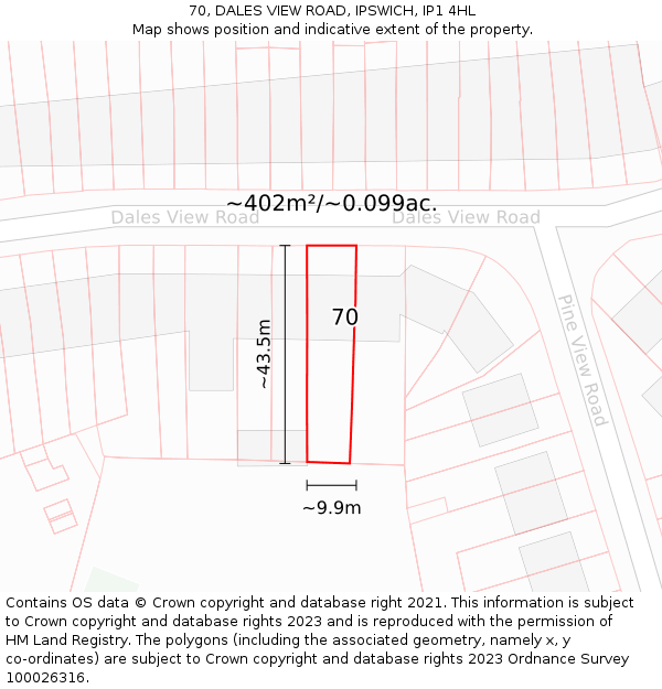70, DALES VIEW ROAD, IPSWICH, IP1 4HL: Plot and title map