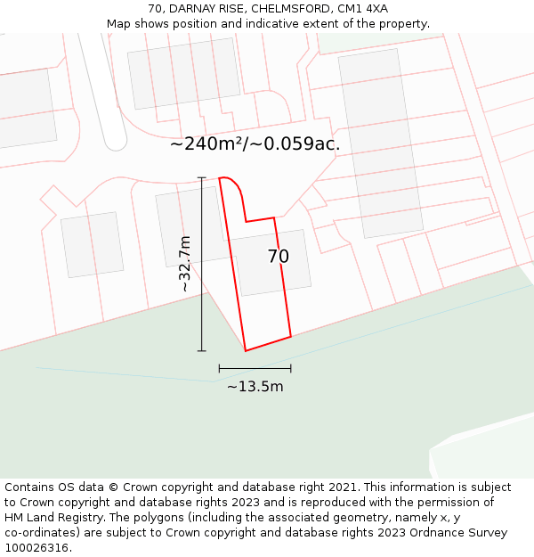70, DARNAY RISE, CHELMSFORD, CM1 4XA: Plot and title map