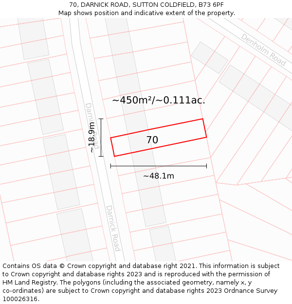 70, DARNICK ROAD, SUTTON COLDFIELD, B73 6PF: Plot and title map