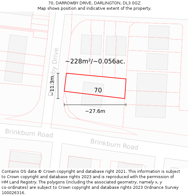 70, DARROWBY DRIVE, DARLINGTON, DL3 0GZ: Plot and title map