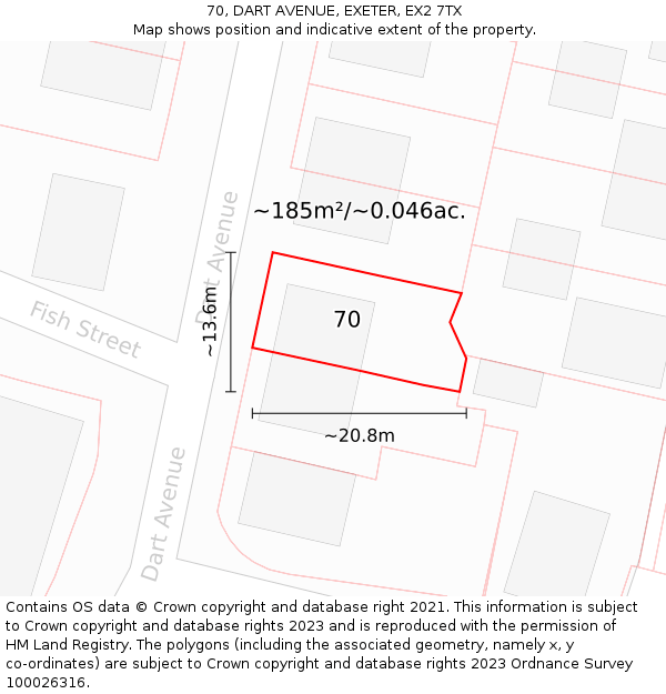 70, DART AVENUE, EXETER, EX2 7TX: Plot and title map