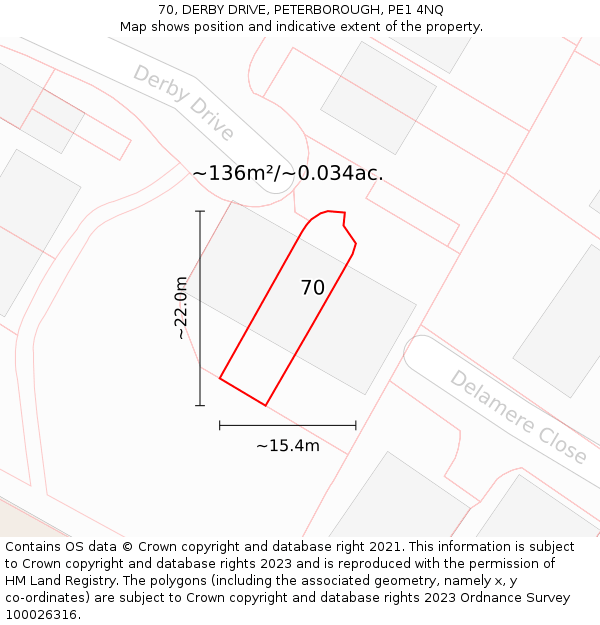 70, DERBY DRIVE, PETERBOROUGH, PE1 4NQ: Plot and title map