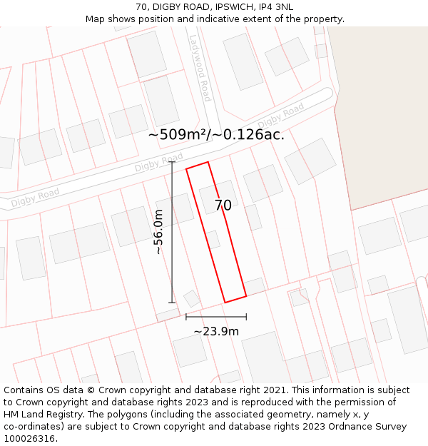 70, DIGBY ROAD, IPSWICH, IP4 3NL: Plot and title map