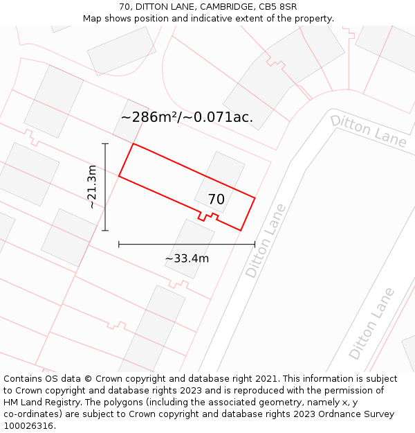70, DITTON LANE, CAMBRIDGE, CB5 8SR: Plot and title map