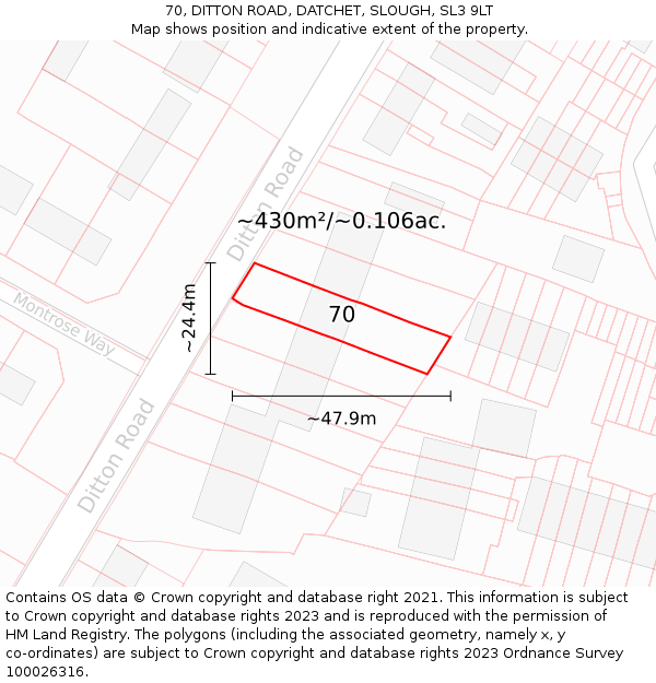 70, DITTON ROAD, DATCHET, SLOUGH, SL3 9LT: Plot and title map