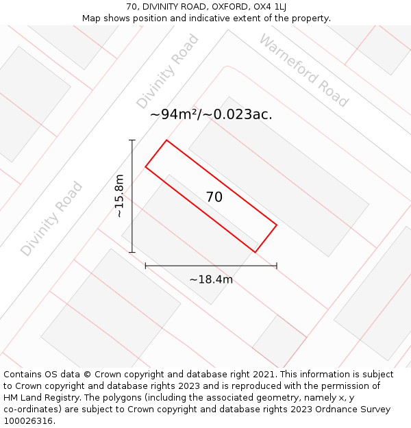 70, DIVINITY ROAD, OXFORD, OX4 1LJ: Plot and title map