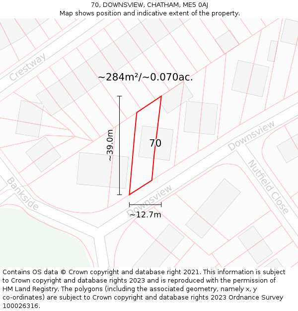 70, DOWNSVIEW, CHATHAM, ME5 0AJ: Plot and title map