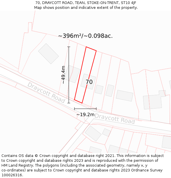 70, DRAYCOTT ROAD, TEAN, STOKE-ON-TRENT, ST10 4JF: Plot and title map