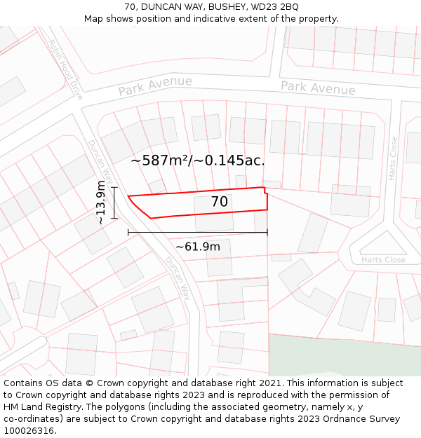 70, DUNCAN WAY, BUSHEY, WD23 2BQ: Plot and title map