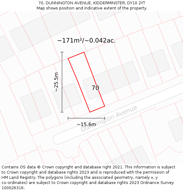 70, DUNNINGTON AVENUE, KIDDERMINSTER, DY10 2YT: Plot and title map