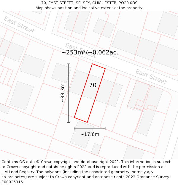 70, EAST STREET, SELSEY, CHICHESTER, PO20 0BS: Plot and title map