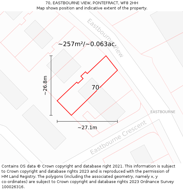70, EASTBOURNE VIEW, PONTEFRACT, WF8 2HH: Plot and title map