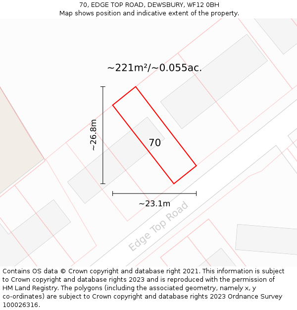 70, EDGE TOP ROAD, DEWSBURY, WF12 0BH: Plot and title map