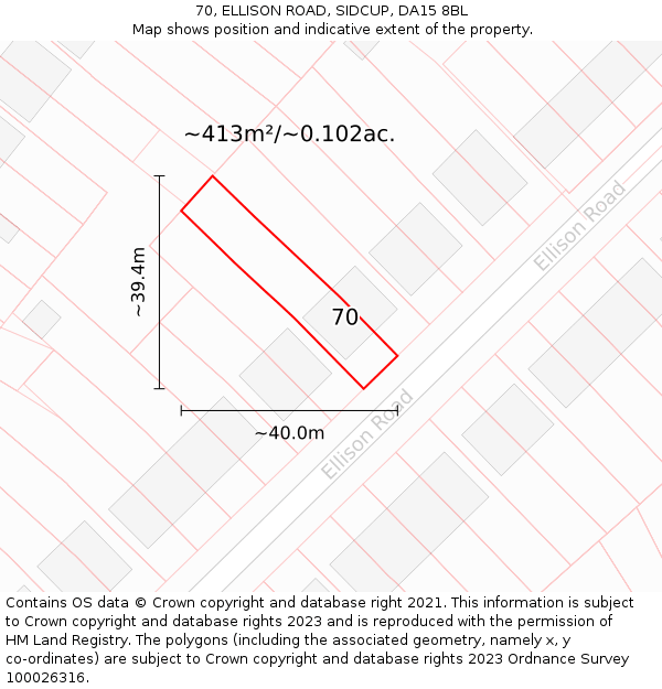 70, ELLISON ROAD, SIDCUP, DA15 8BL: Plot and title map