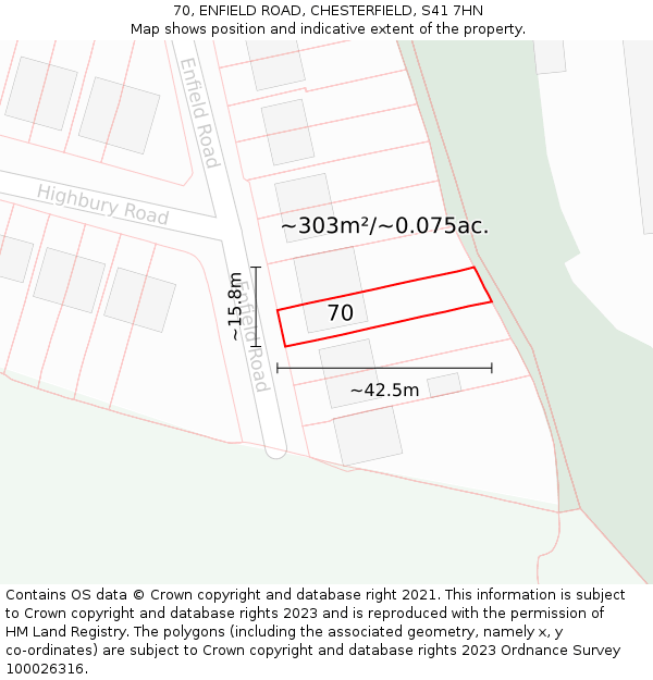 70, ENFIELD ROAD, CHESTERFIELD, S41 7HN: Plot and title map
