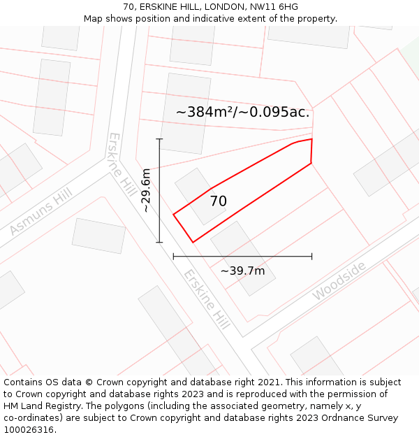70, ERSKINE HILL, LONDON, NW11 6HG: Plot and title map