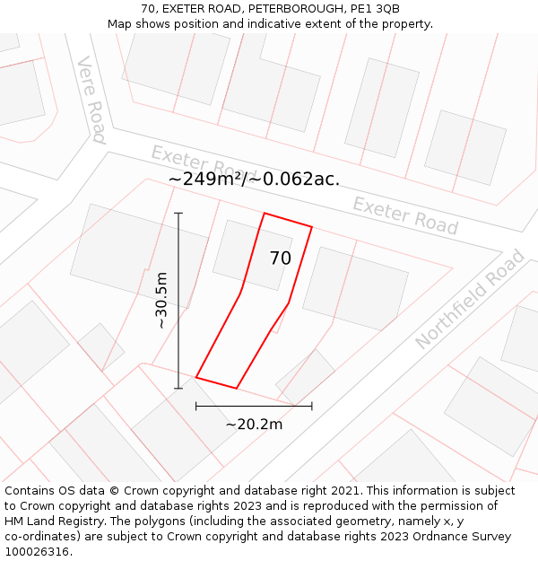 70, EXETER ROAD, PETERBOROUGH, PE1 3QB: Plot and title map