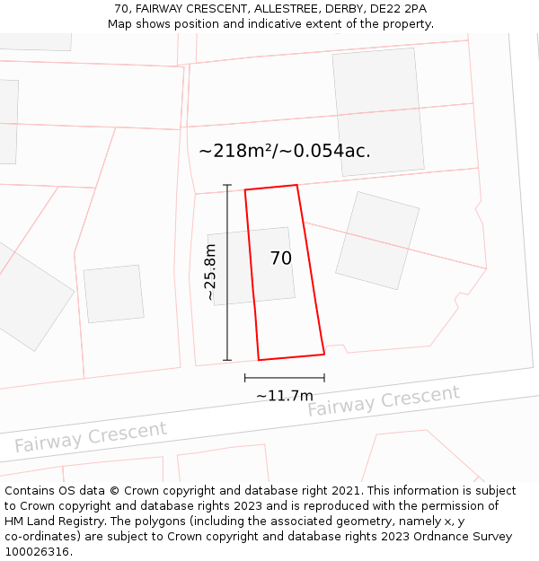 70, FAIRWAY CRESCENT, ALLESTREE, DERBY, DE22 2PA: Plot and title map
