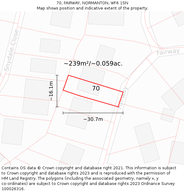 70, FAIRWAY, NORMANTON, WF6 1SN: Plot and title map