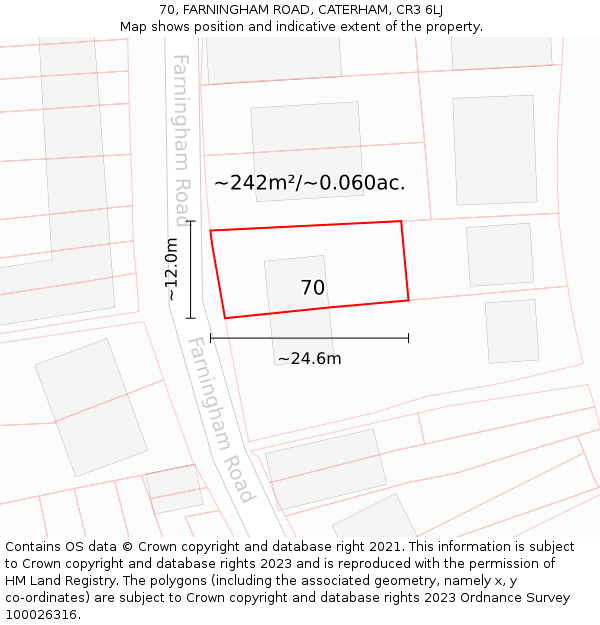 70, FARNINGHAM ROAD, CATERHAM, CR3 6LJ: Plot and title map