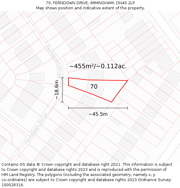 70, FERNDOWN DRIVE, IMMINGHAM, DN40 2LP: Plot and title map
