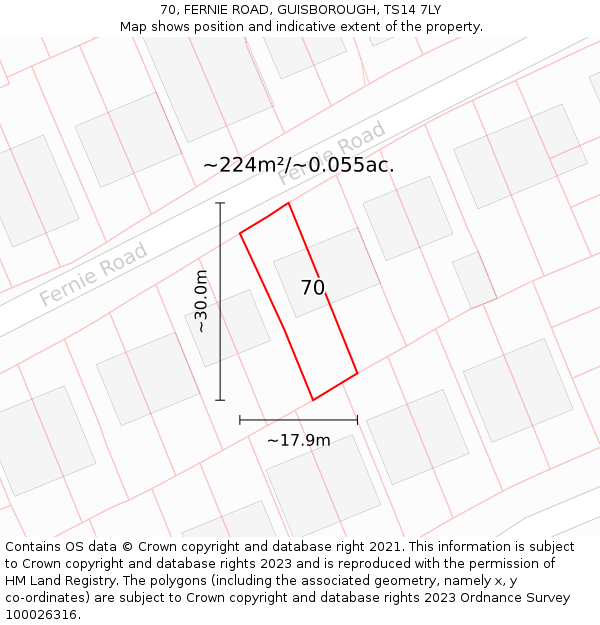 70, FERNIE ROAD, GUISBOROUGH, TS14 7LY: Plot and title map