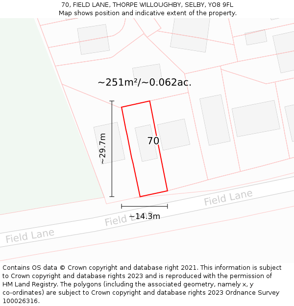 70, FIELD LANE, THORPE WILLOUGHBY, SELBY, YO8 9FL: Plot and title map