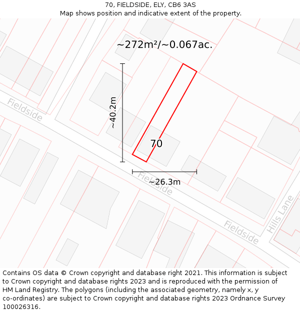 70, FIELDSIDE, ELY, CB6 3AS: Plot and title map