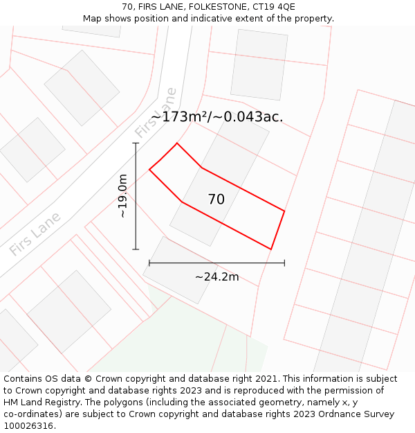 70, FIRS LANE, FOLKESTONE, CT19 4QE: Plot and title map