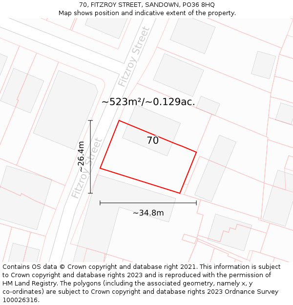 70, FITZROY STREET, SANDOWN, PO36 8HQ: Plot and title map