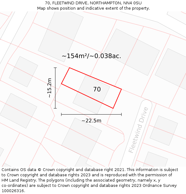 70, FLEETWIND DRIVE, NORTHAMPTON, NN4 0SU: Plot and title map