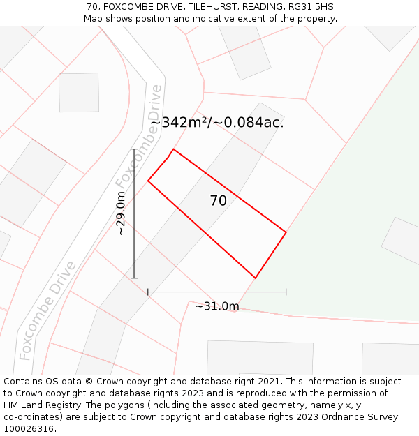 70, FOXCOMBE DRIVE, TILEHURST, READING, RG31 5HS: Plot and title map
