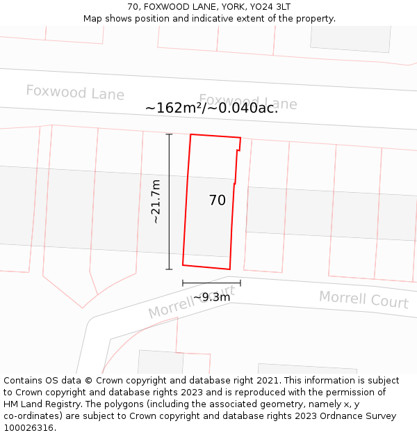 70, FOXWOOD LANE, YORK, YO24 3LT: Plot and title map