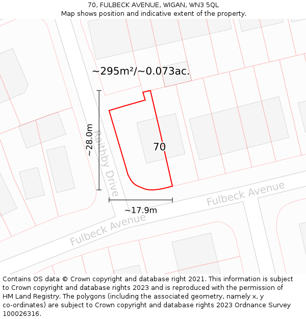 70, FULBECK AVENUE, WIGAN, WN3 5QL: Plot and title map