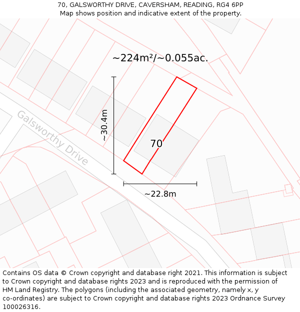 70, GALSWORTHY DRIVE, CAVERSHAM, READING, RG4 6PP: Plot and title map