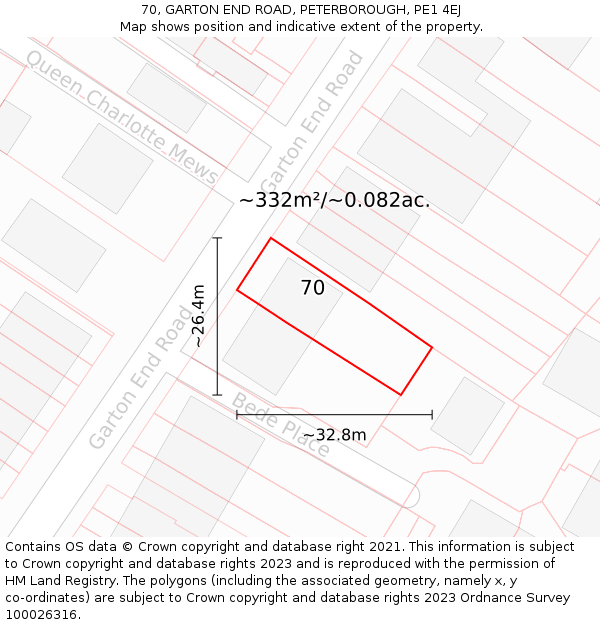 70, GARTON END ROAD, PETERBOROUGH, PE1 4EJ: Plot and title map