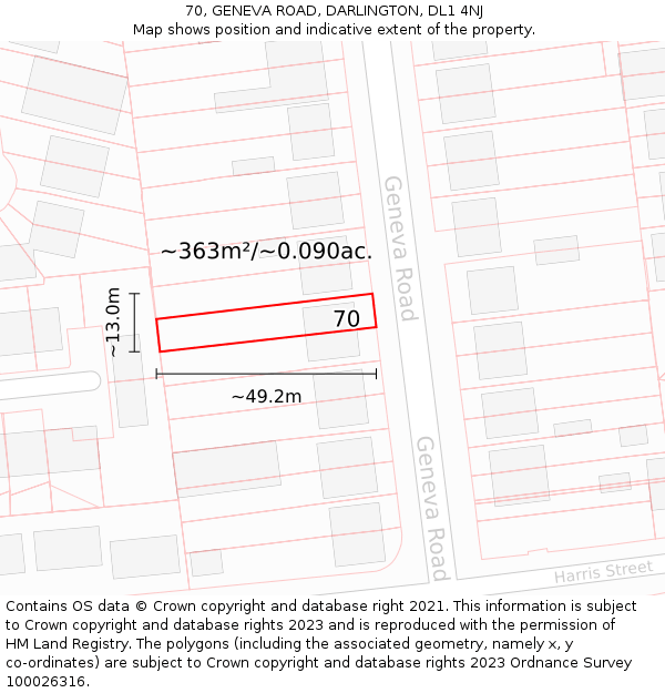 70, GENEVA ROAD, DARLINGTON, DL1 4NJ: Plot and title map
