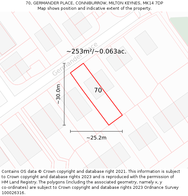 70, GERMANDER PLACE, CONNIBURROW, MILTON KEYNES, MK14 7DP: Plot and title map