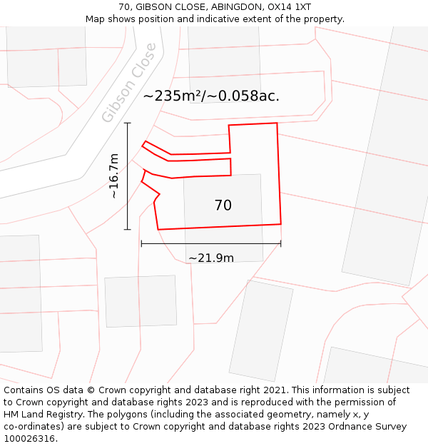 70, GIBSON CLOSE, ABINGDON, OX14 1XT: Plot and title map