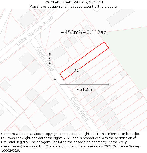 70, GLADE ROAD, MARLOW, SL7 1DH: Plot and title map