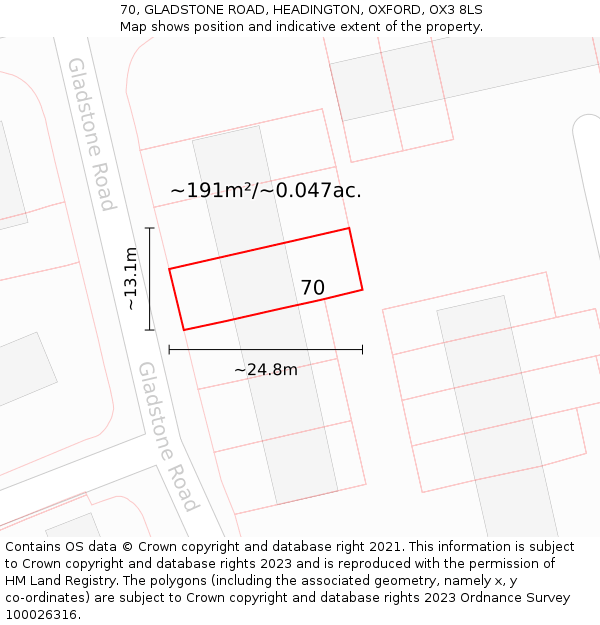 70, GLADSTONE ROAD, HEADINGTON, OXFORD, OX3 8LS: Plot and title map