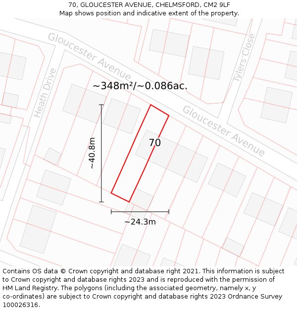 70, GLOUCESTER AVENUE, CHELMSFORD, CM2 9LF: Plot and title map