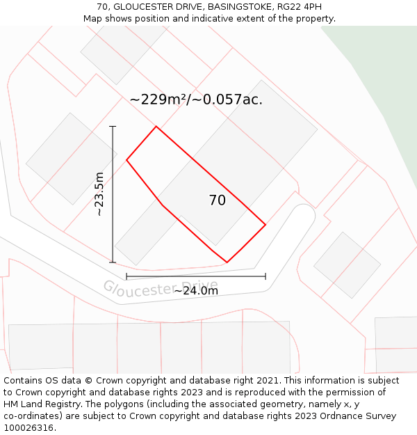 70, GLOUCESTER DRIVE, BASINGSTOKE, RG22 4PH: Plot and title map