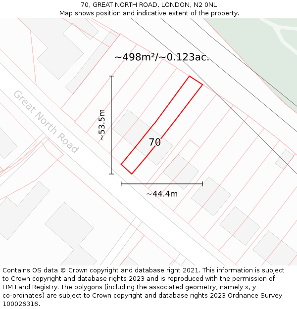 70, GREAT NORTH ROAD, LONDON, N2 0NL: Plot and title map